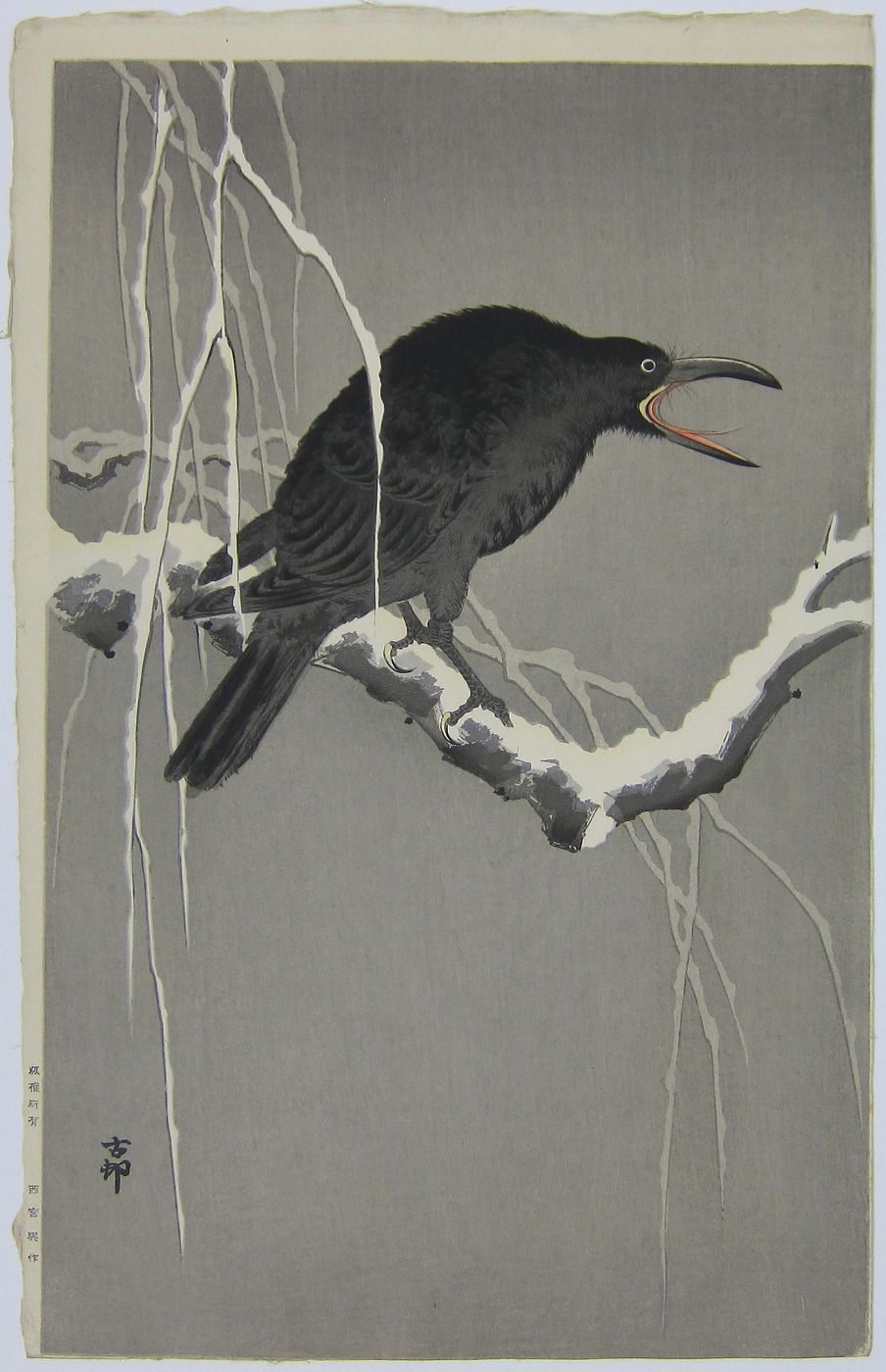 Cawing Crow on a Snowy Branch. c.1930